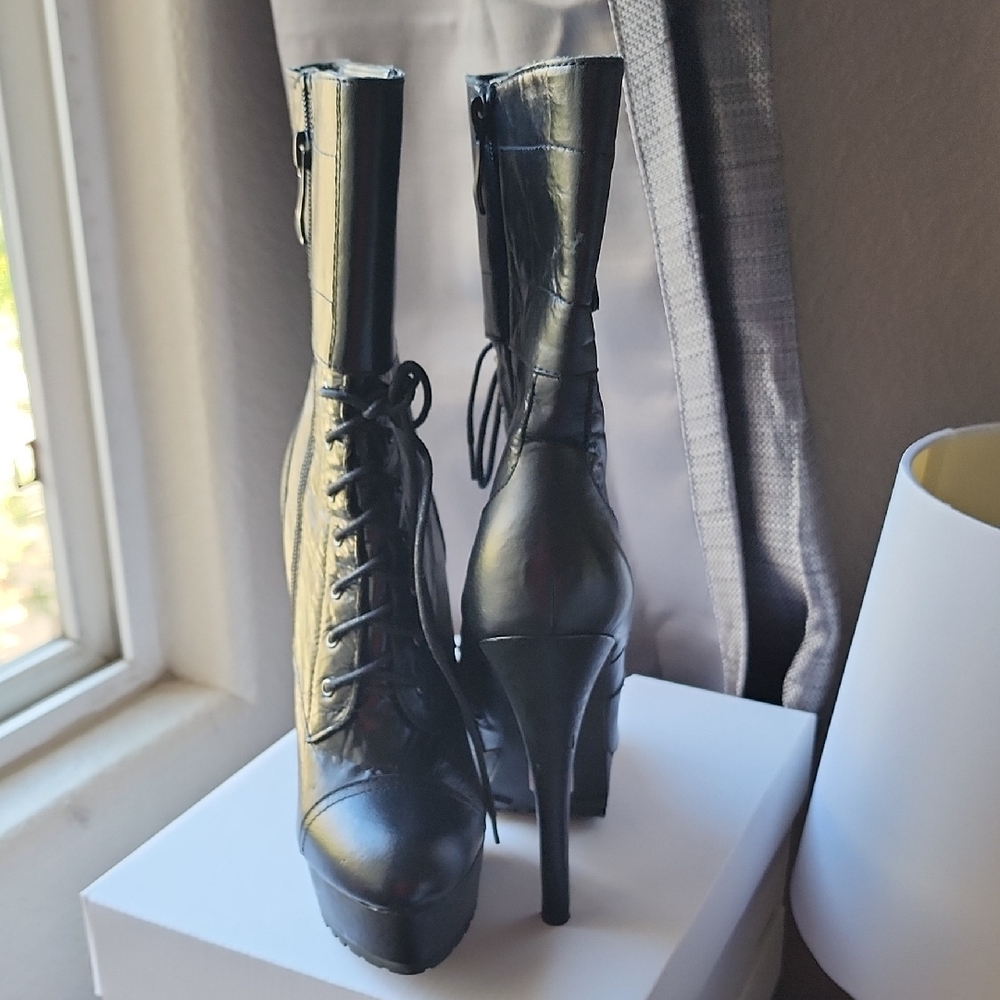 bebe Black High Heel Lace-Up Boots